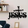 Iron Cross Metal Wall Art, 2D Black Flat Design for Indoor Outdoor Living Room Bathroom Kitchen Office Decor, Religious Farmhouse Hanging Ornament