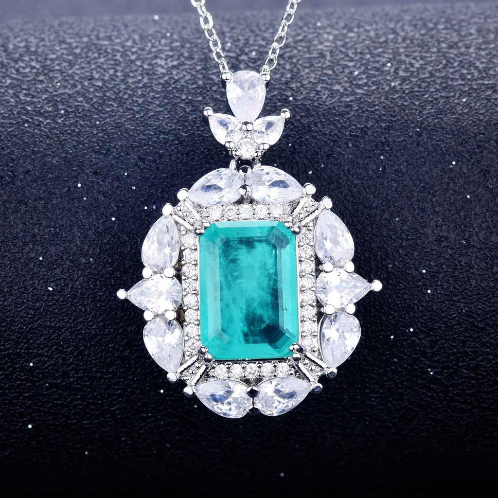 Imitation Natural Paraiba Jewelry Set, Ring Pendant, Temperament Jewelry, Atmospheric High-End Gifts, Containing Minerals