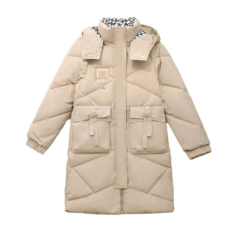 2025 New Cotton Jacket Women's Mid-length Over-the-knee Padded Jacket Loose Thickened and Warm Diamond-shaped Plaid Hooded Autumn and Winter Jacket