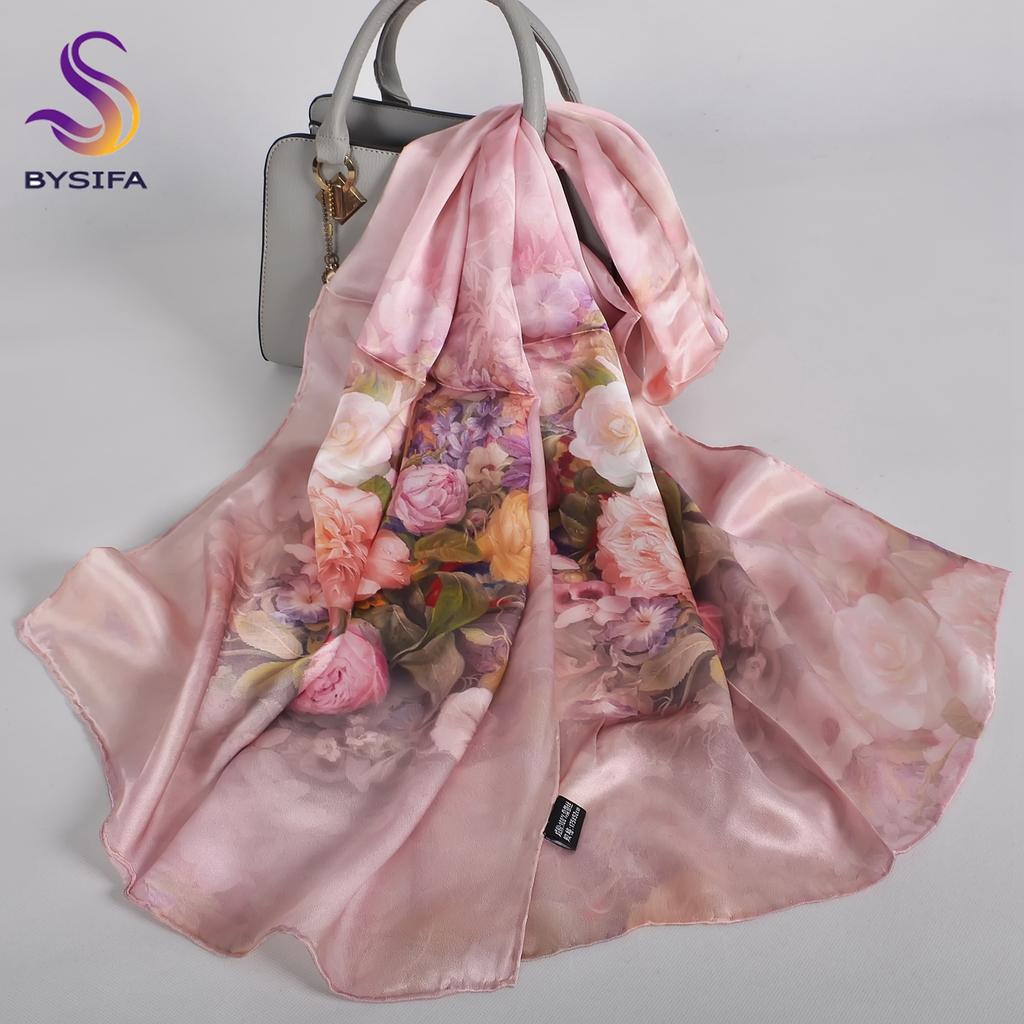 Blue Purple Silk Scarf Foulard Women Brand China Peony Long Scarves Printed Fall Winter100% Silk Ladies Scarf 170*53cm
