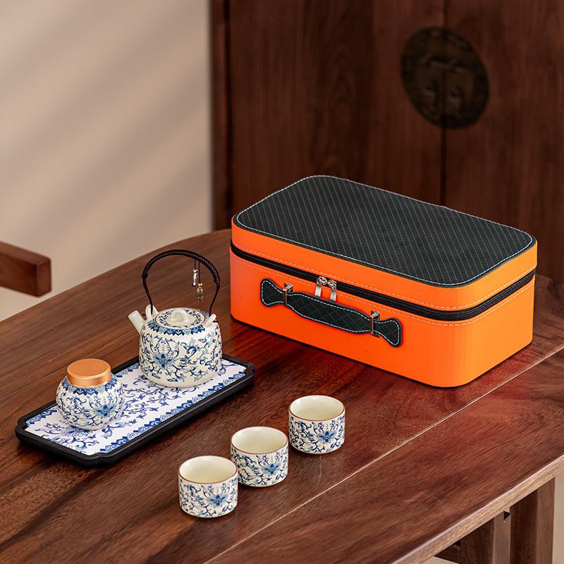 Portable Gongfu Tea Set with Kiln Handle: Travel Tea Brewer, 1 Pot, 3 Cups