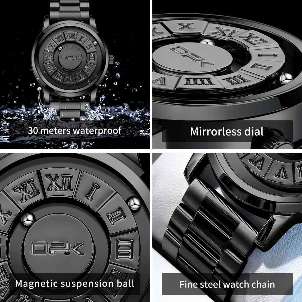 OPK 8181 Quartz Watches For Man Fashion Suspended Magnetic Beads Black Tech Mirrorless Dial Original Men's Watches