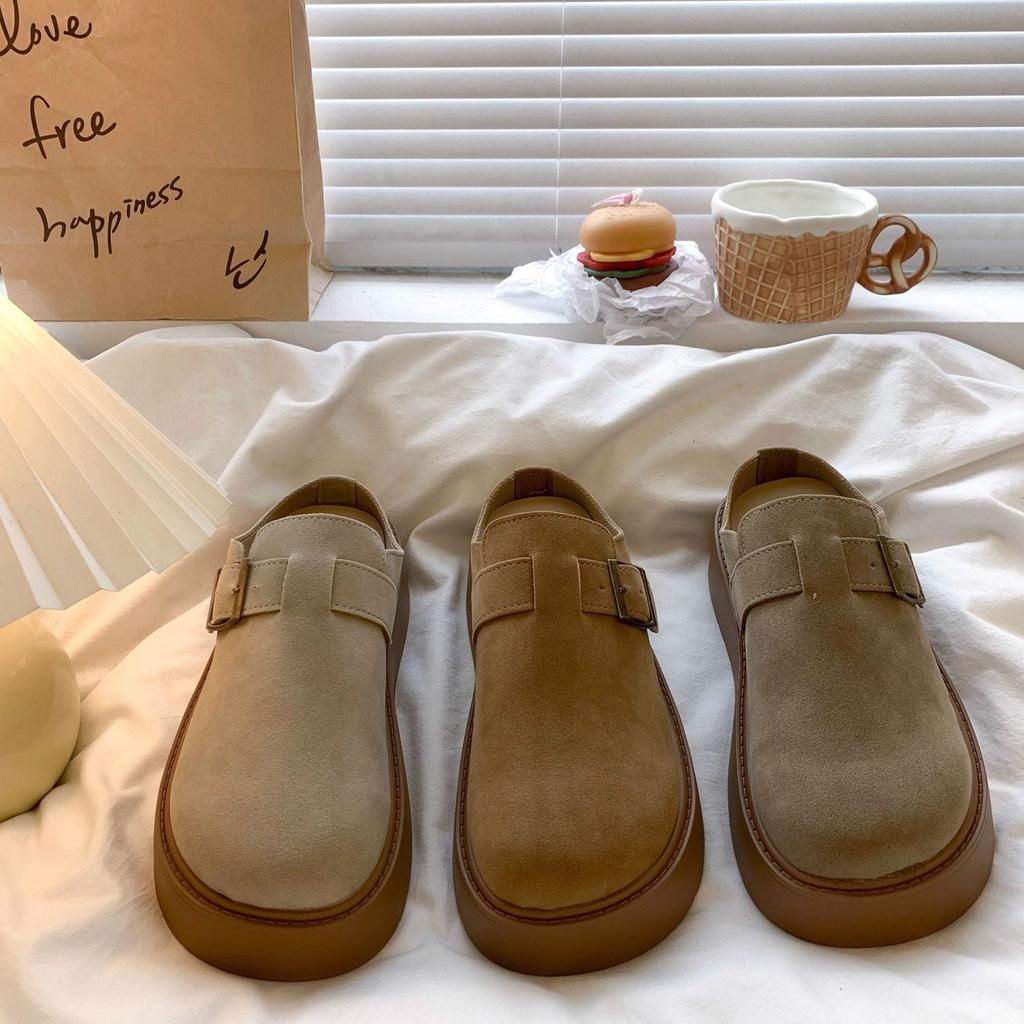 Height increase outer wear lazy pedal Boken shoes retro French platform Boken bag head slippers 2025 autumn new