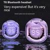 Original New T8 Tws Wireless Bluetooth Headset Transparent ENC Power Digital Display Stereo Sound Earphones for All Smartphone
