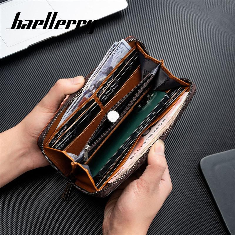 Baellerry Moda Hombre Carteras Largas Diseño Vintage Tarjetero Billetera para Hombre Masculino Cremallera Bolsos de Mano