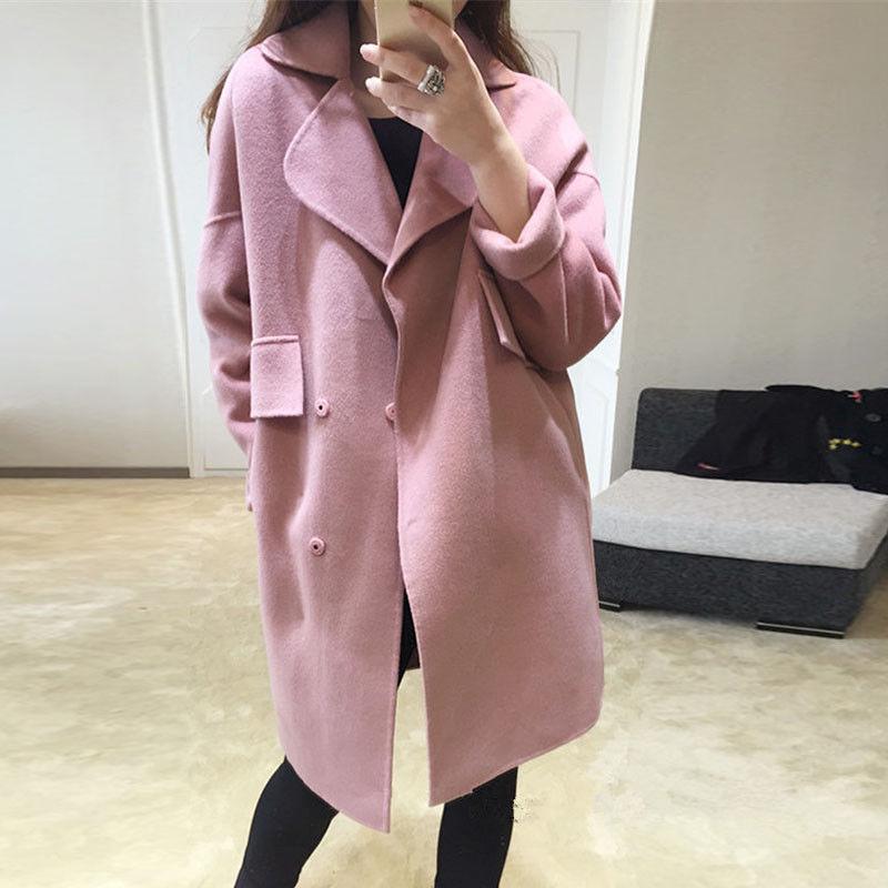 

Женская зимняя свободная парка из утолщенной шерсти с лацканами, тренч, длинная куртка, топ, пальто 2XL розовый