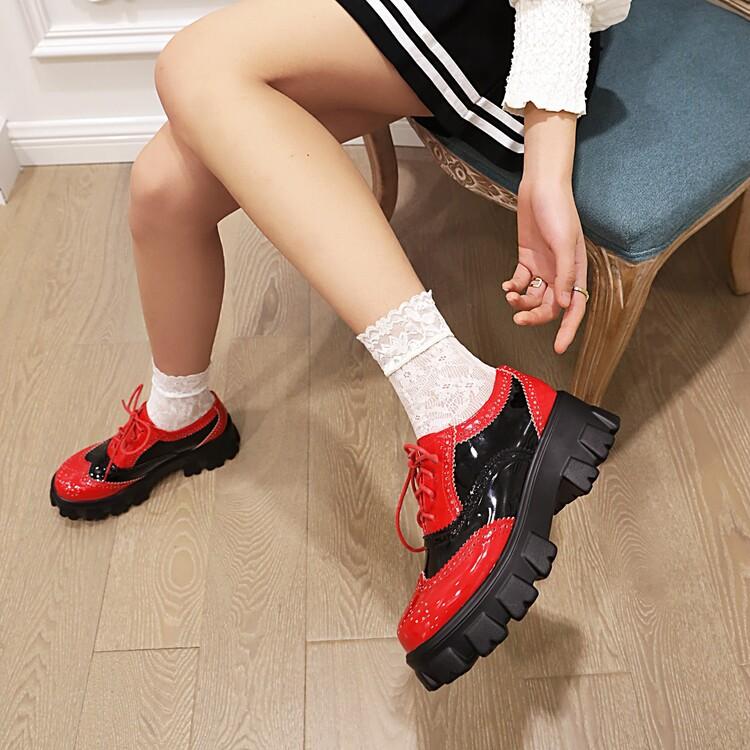 Trendy Brand Chunky Flats Platform Gothic Shoes Women Perforated British Brogues Oxfords Shoes Female Derby Flats