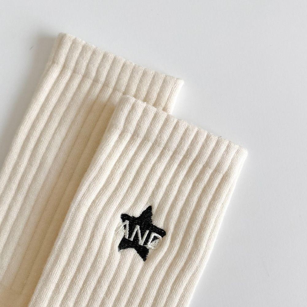 Fashion Mid Length Socks Spring Summer Black White Striped Socks New Embroidered Socks