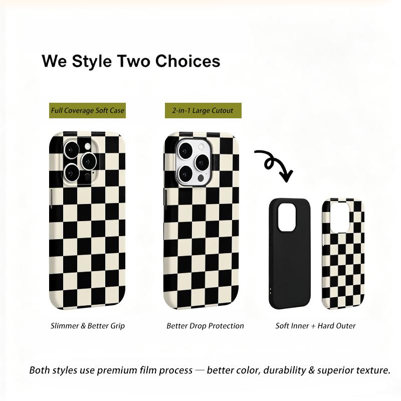 Classic Monochrome Black White Geometric Checkered Square Art Film Aesthetic Protective Shockproof Bumper Phone Case For iPhone 14 15 16 Pro Max Plus