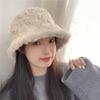 Plush Bucket Hat Women's Autumn and Winter Warm Plush Versatile Sweet Literary Solid Color Washbasin Hat Ear Protection Hat