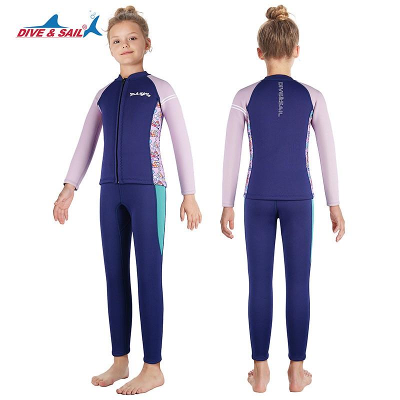 Kids 2.5mm Wetsuit Set Girls - Long Sleeve Thermal Dive Suit Swimming Snorkeling Surf Training