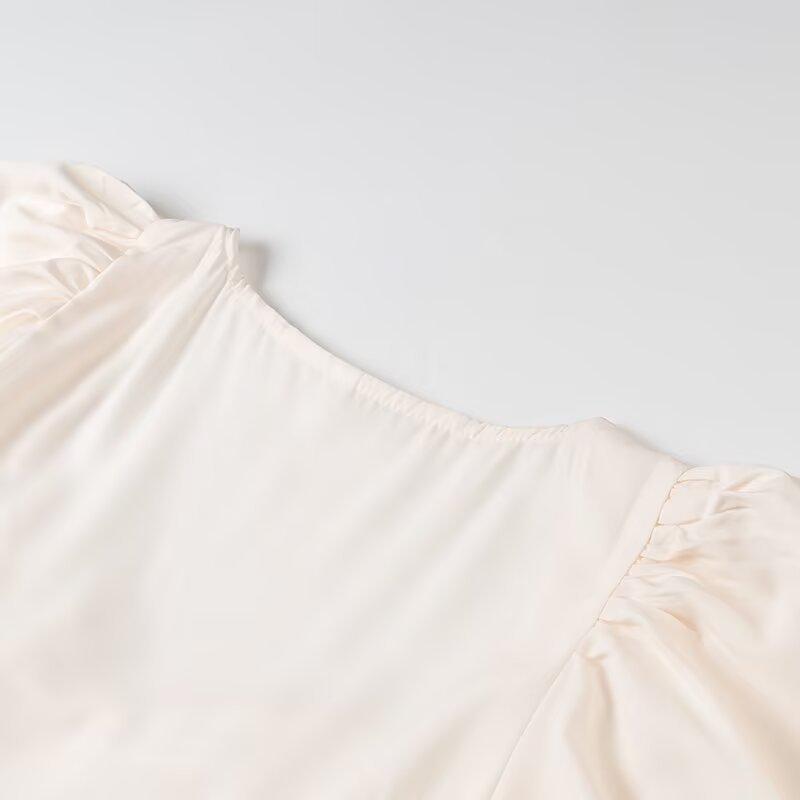 Spring 2025 Women's European & American Style Square Neck Print Maxi Dress with Short Sleeves