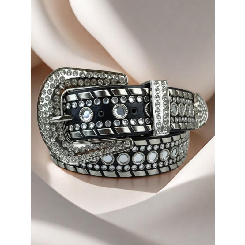 Subculture Harajuku Hot Girl Gothic Punk Dark Diamond-encrusted Sparkling Belt, Unique Diamond-encrusted PU Belt Girl