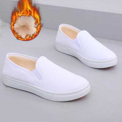 Damen Weiße Canvas Schuhe, Herbst/Winter, Plus Samt, Dick Warm, Rutschfest, Bequem, Lässig, Alleskönner.