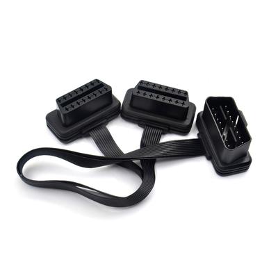 30CM OBDII Extension Dual Connector Y Splitter OBD OBD2 16PIN Male To Female Connection Flat+Thin As Noodle ELM327