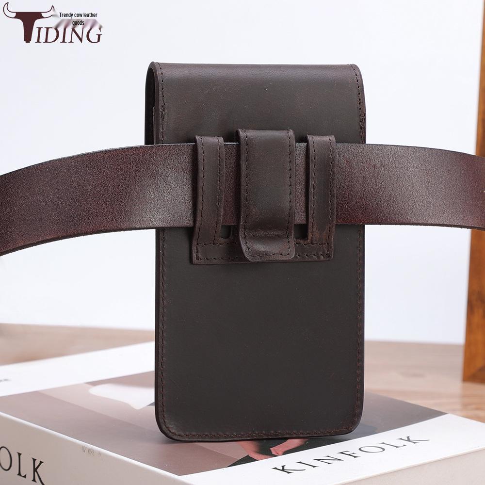 Chao Niu Vertical Style Cowhide Leather Waist Bag - Outdoor Tactical Phone Holder for Men