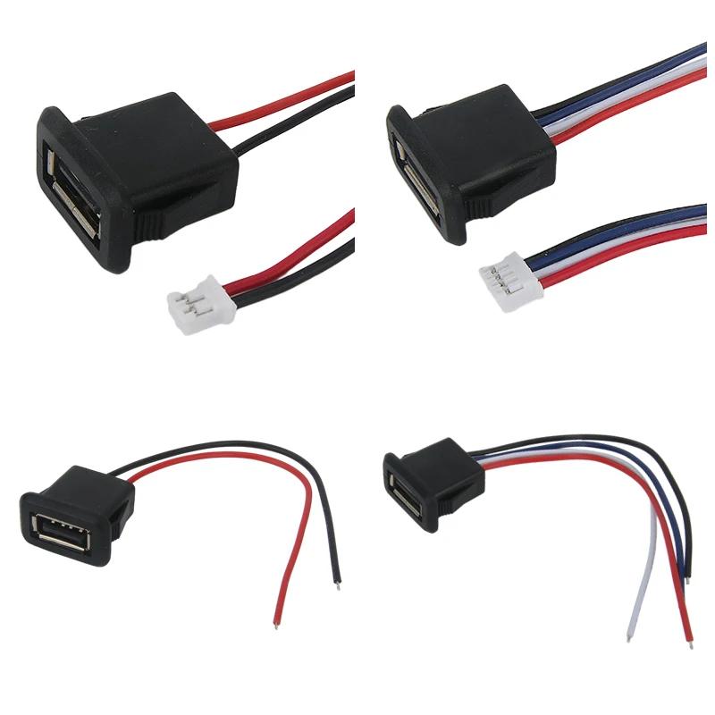 1-10 stk 2-pinners 4-pinners USB 2.0 hunn strømkontakt 2P 4P USB 2.0 ladeportkontakt datagrensesnitt med kabel USB-lader sokkel