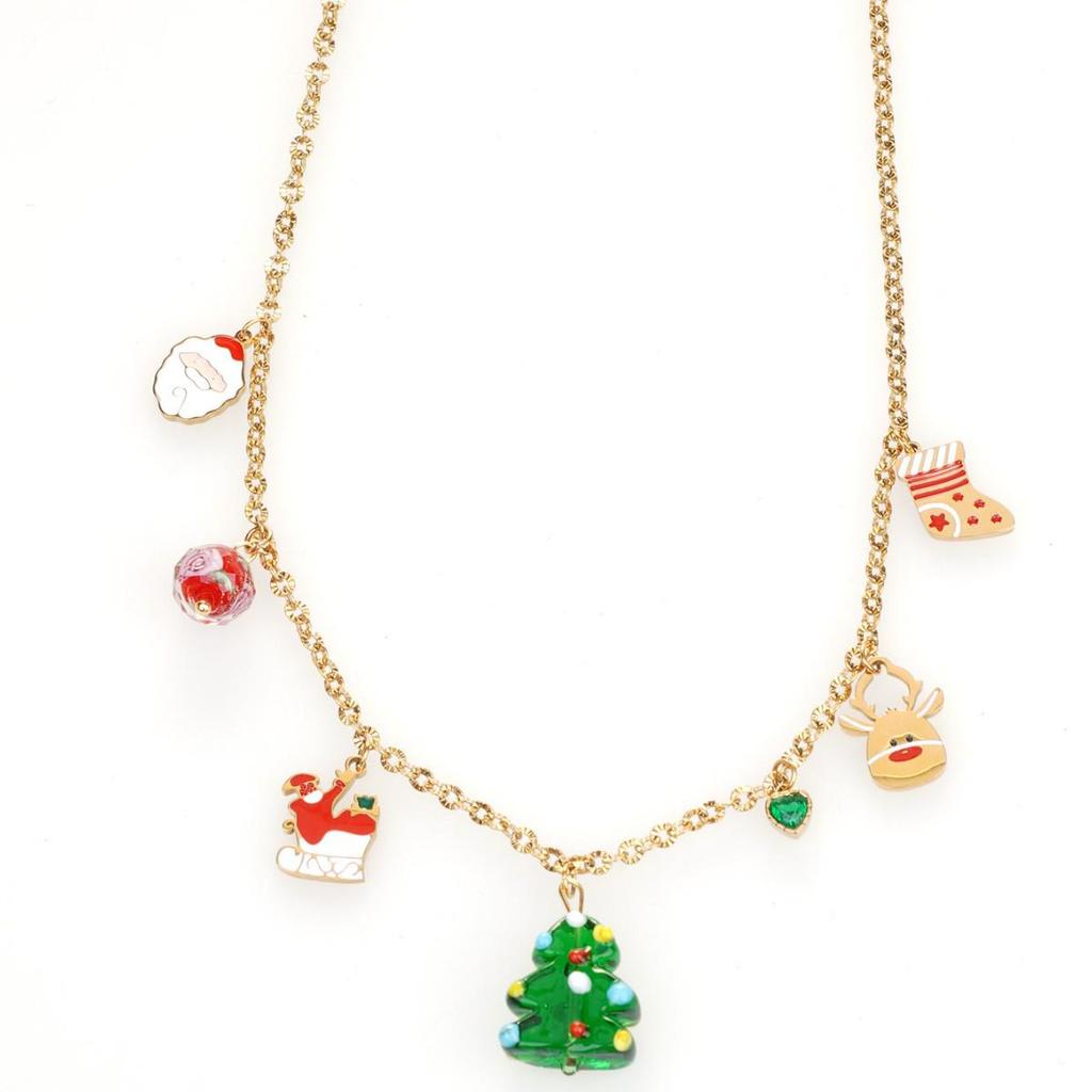 2025 Santa Claus & Christmas Tree Rice Bead Choker - European/American Fashion Stainless Steel