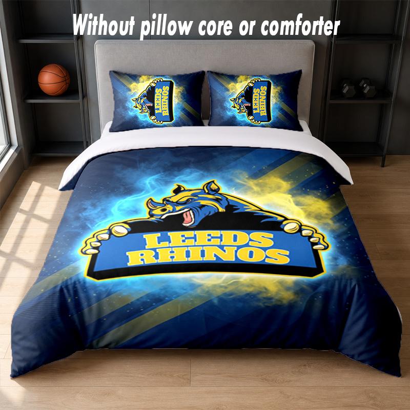Leeds Rhinos Design Bed Bedding Set 1 Duvet Cover + 2 Pillowcases Soft Breathable Household Bed Linens