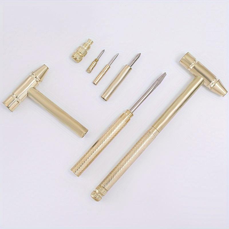 6 In 1 Multifunction Mini Craft Hammer Screwdriver Set Copper Alloy Gold DetachableScrewdriver Service Hand Tool