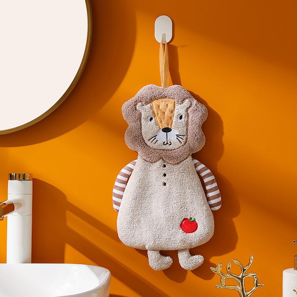 Cartoon Animal Hanging Hand Towels Coral Fleece Bathroom Towel Creative Kitchen Towel  Kitchen