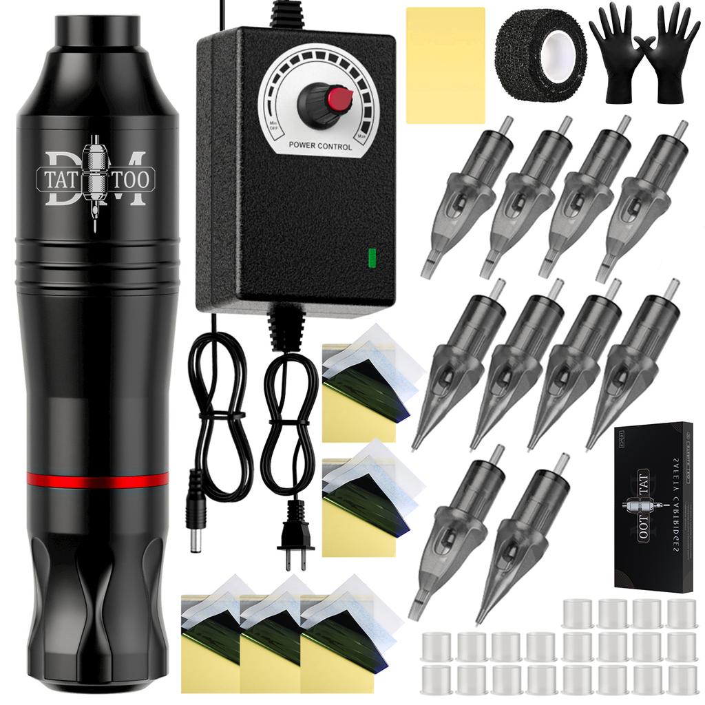 DM Wireless Tattoo Machine Kit Permanent Makeup Rotary Tattoo Machine Kit with Cartridge Needles Ink Cup For Beginner