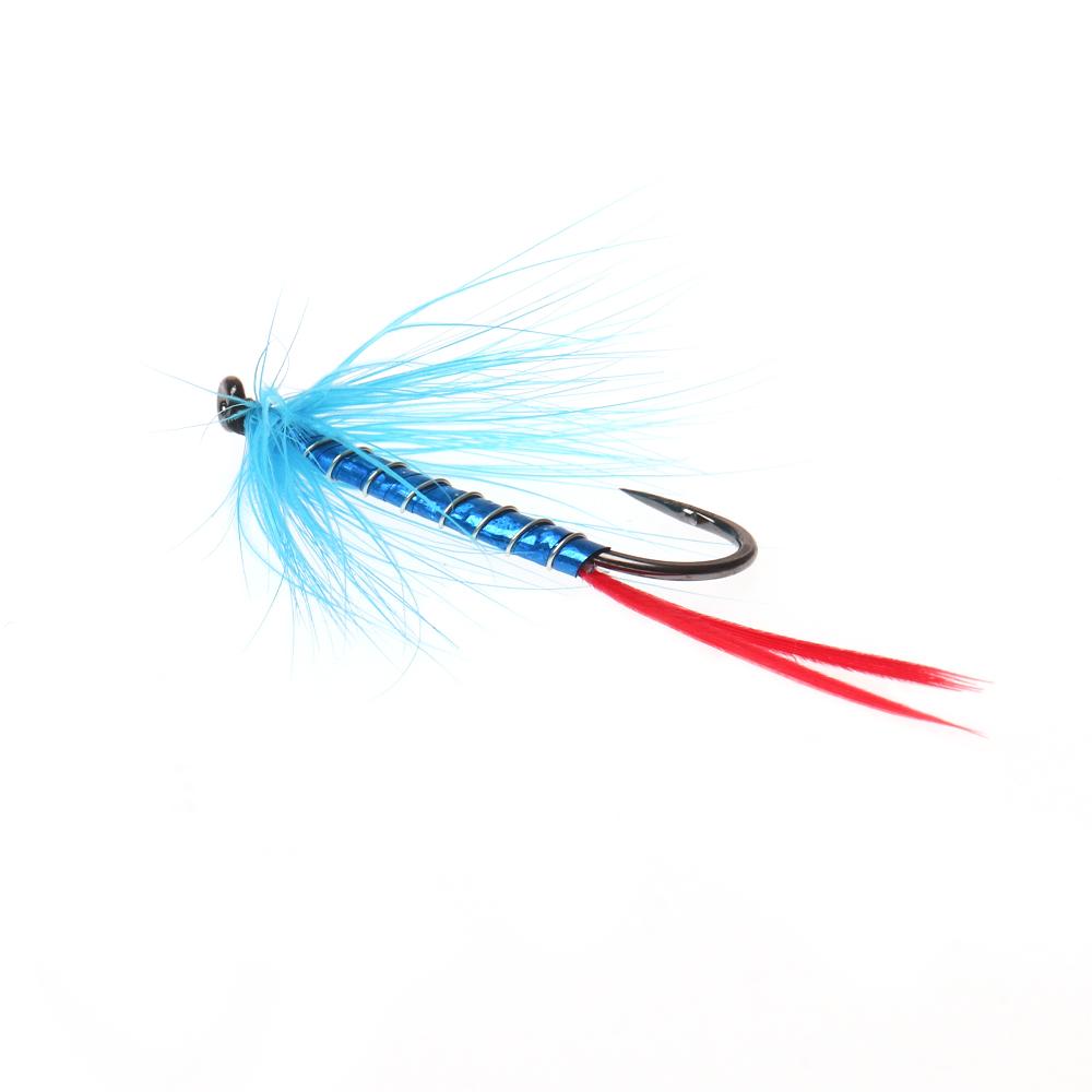 Bimoo 4# Blue Red Silver-Butcher Fly Rooster Hackle Realistic May Fly Adult Nymph for Trout Grayling Fishing Lures