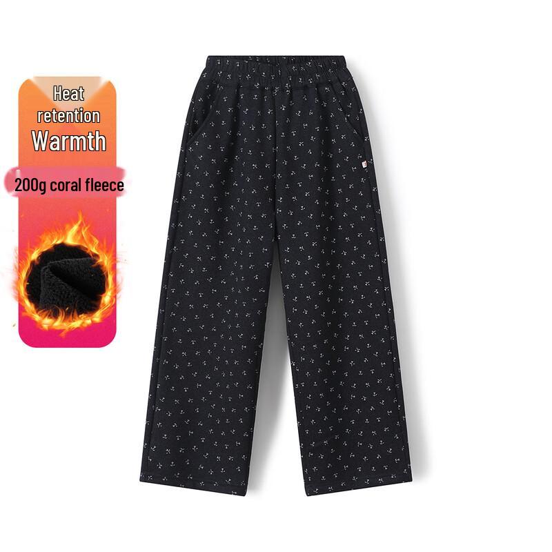 Girls  Fleece-Lined Twill Floral Straight-Leg Pants 160