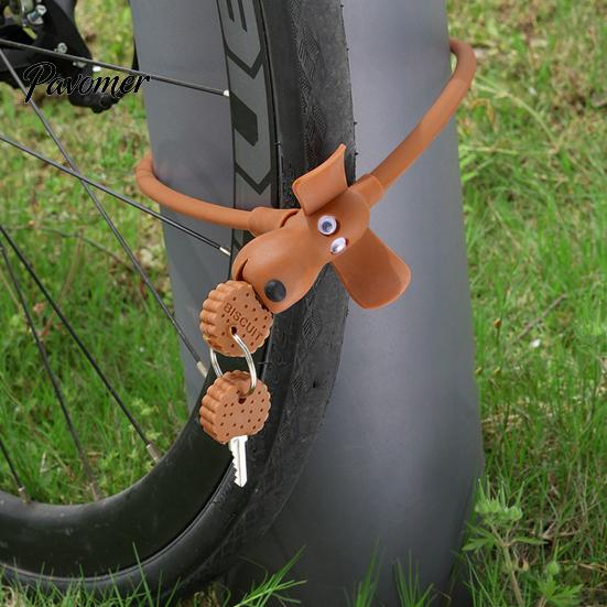Key-operated Bike Lock with Keys Cute Biscuit Dog Cable Anti-Theft Secure Silicone Covered Bicycle for Helmet Door Skateboard Anti-theft Bicycles