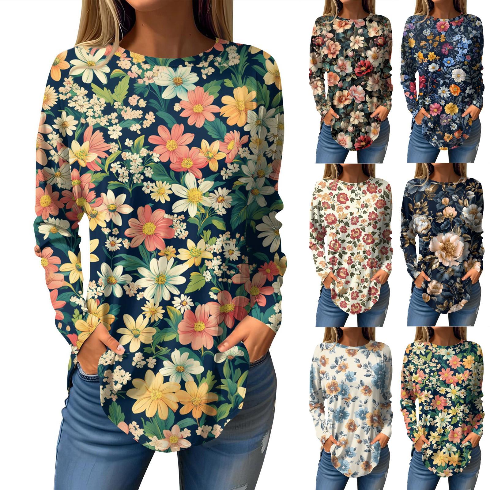 

Women s Loose Casual Printed Round Neck Long Sleeved T Shirt Top Pullover Long Sleeved Sweatshirt S