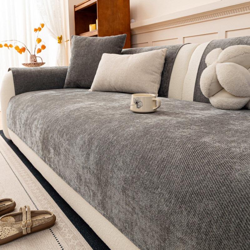Minimalism Twill Chenille Sofa Cover, Yarn Dyed Quality Couch Seat Cover For All Seasons Living Room Sofa Towel Pet Friendly