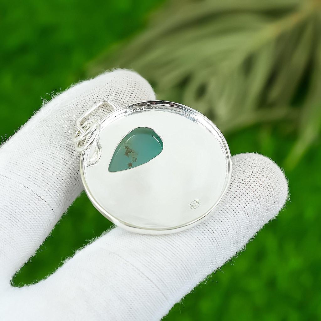 Natural Onyx Gemstone Pendant Green Handmade 925 Sterling Silver Indian Jewelry