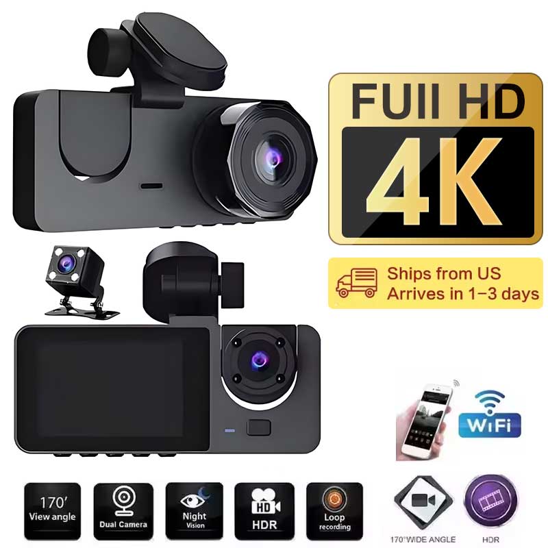 

Car DVR 3Channel Dash Cam for Car 4K Video Recorder WIFI APP Dashcam Front and Rear View Camera Night Vision Car Accessories None