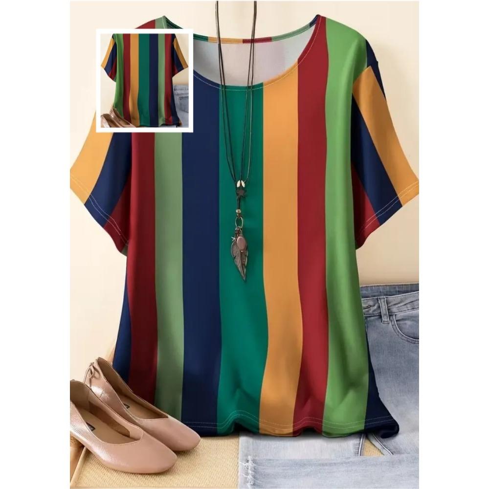 Summer Women's Casual Fashion Creative Casual Daily T-shirt Loose Casual T-shirt 3D Digital Color Printed T-shirt