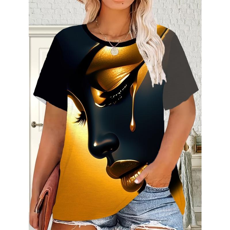 Plus Size, Plus-size Women s T-shirt with Graphic Print, Round Neck S