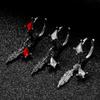 Hiphop Red Crystal Feather Drop Earrings for Women Men Dark Gothic Ear Hoop Personality Crystal Pendant Earrings Rock Zircon