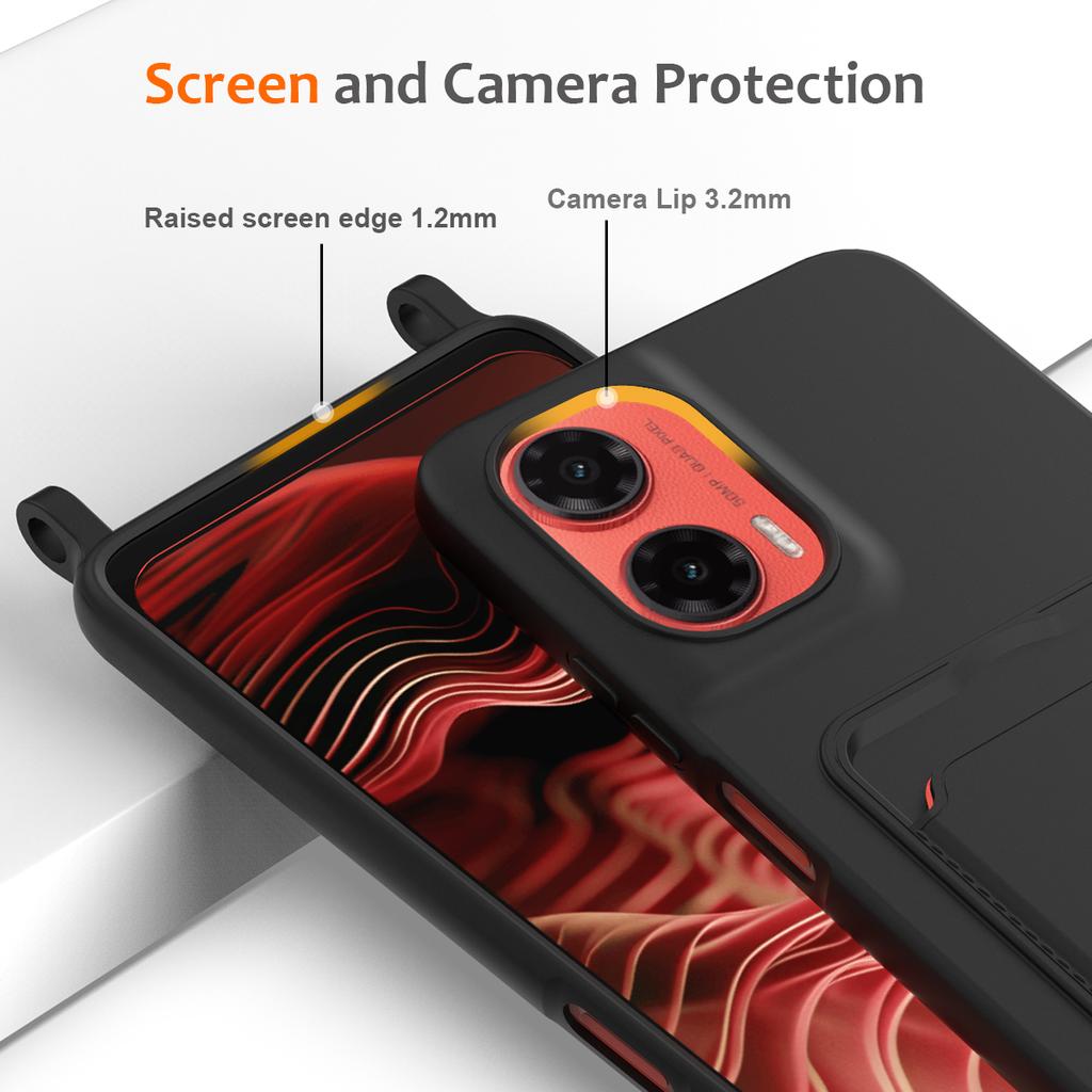 Para Capa Motorola Moto G35 5G Silicone Líquido Porta Cartões Capa Traseira para Celular com Cordão