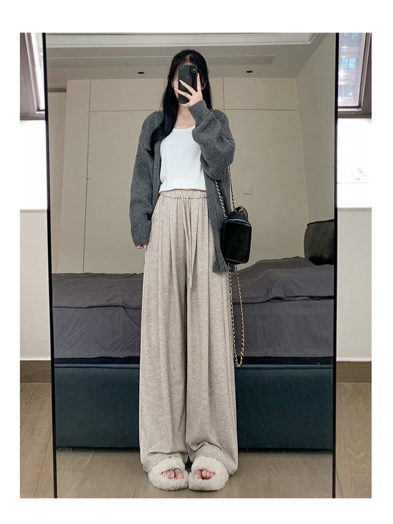 

Брюки-палаццо с завышенной талией, стройнящие, широкие от бедра, драпирующиеся - Женские универсальные брюки прямого кроя в корейском стиле на осень/зиму XXL