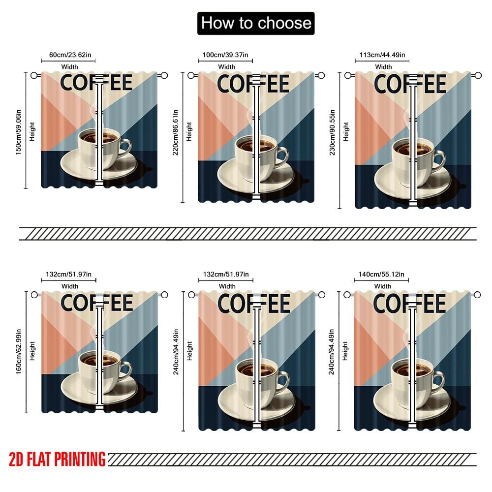 2 Stück, 2D-Flachdruck Minimalistische Vorhänge Bauhaus Kaffeeausstellung Polyesterstoff (ohne Stange) Festliche Verwendung im Wohnzimmer