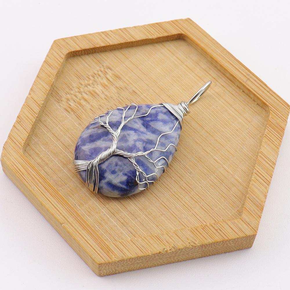 Natural Stone Agate Water Drop Tree of Life Pendant Necklace
