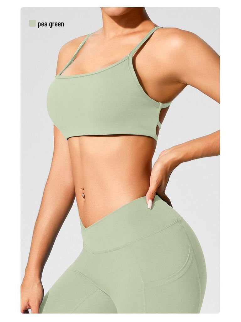 European & American Women's Yoga Clothes: Medium-Intensity Spaghetti Strap Sports Bra & Beautiful Back Camisole