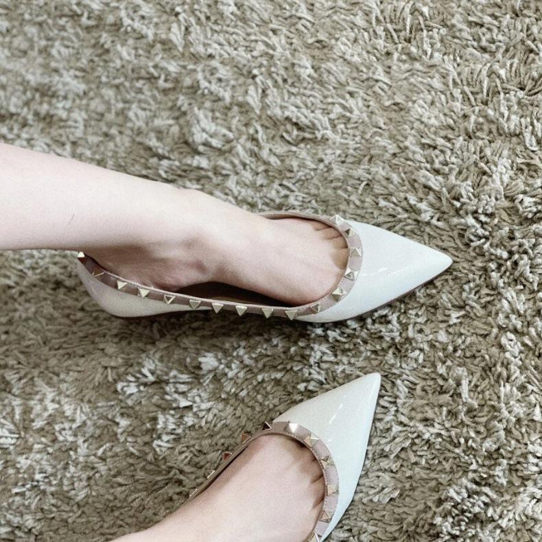 Rindslederversion~ Klassische Nietleder flachmündige spitze Schuhe Damen OL-Schuhe weiche Sohle Mary Jane Einzelne Schuhe flacher Boden kleine Lederschuhe