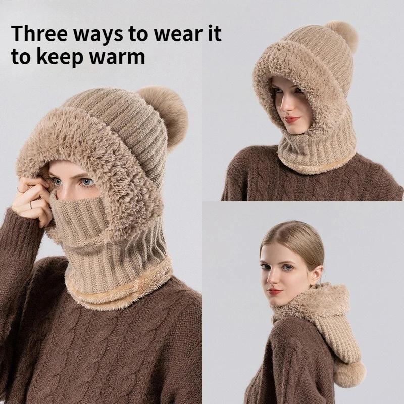 Hot selling all-in-one winter warm outdoor hiking plush knitted hat, outdoor cycling, face, neck cover warm hat