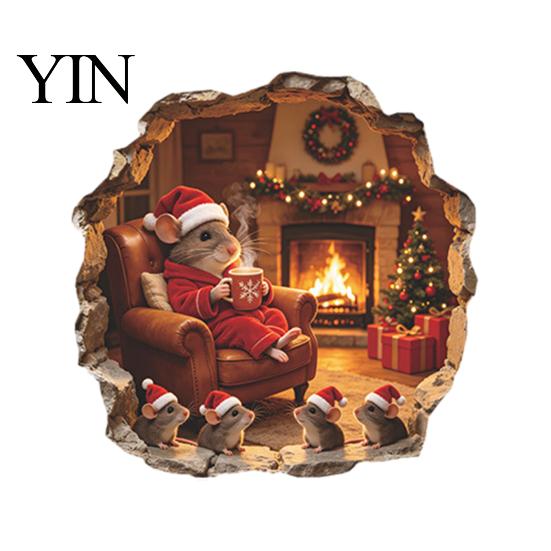 Christmas Mouse Wall Decals Hole Sticker, Decal, Self Adhesive Indoor Decor Cute Mice Sticker for Living Room Bedroom Nursery Festive Staircase Corner