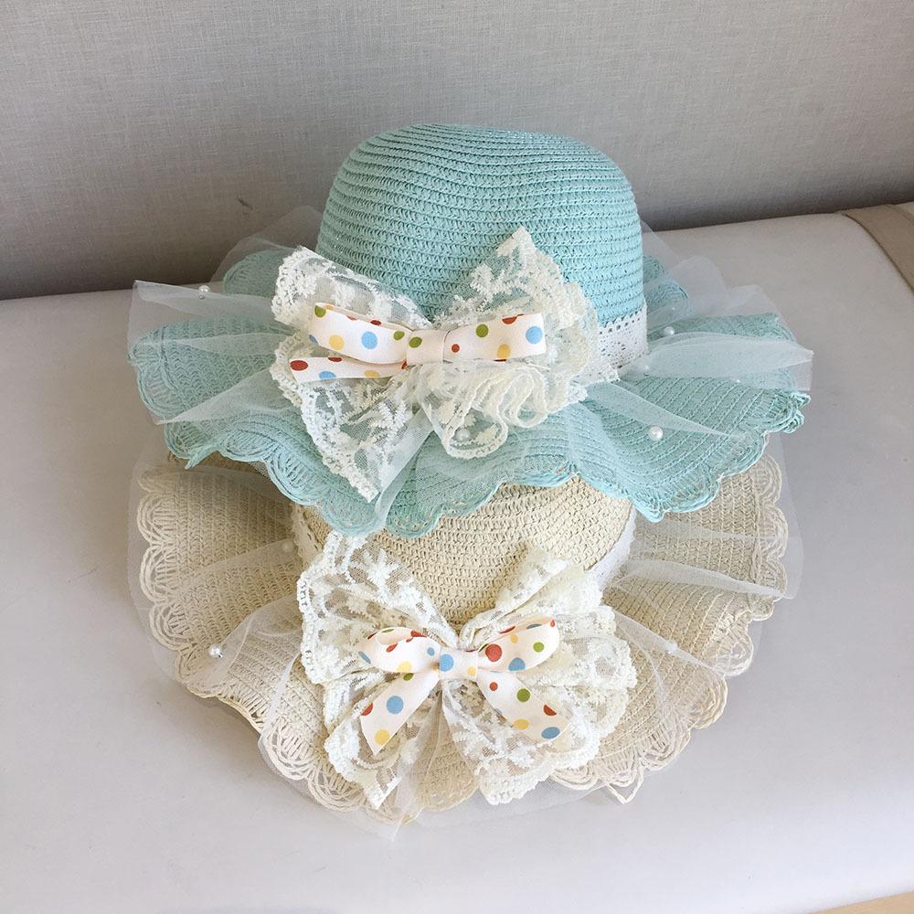 Girls Summer Lace Princess Straw Hat With Bag Set UV Protection Sunshade Beach Cap For Baby Toddler Outdoor Travel