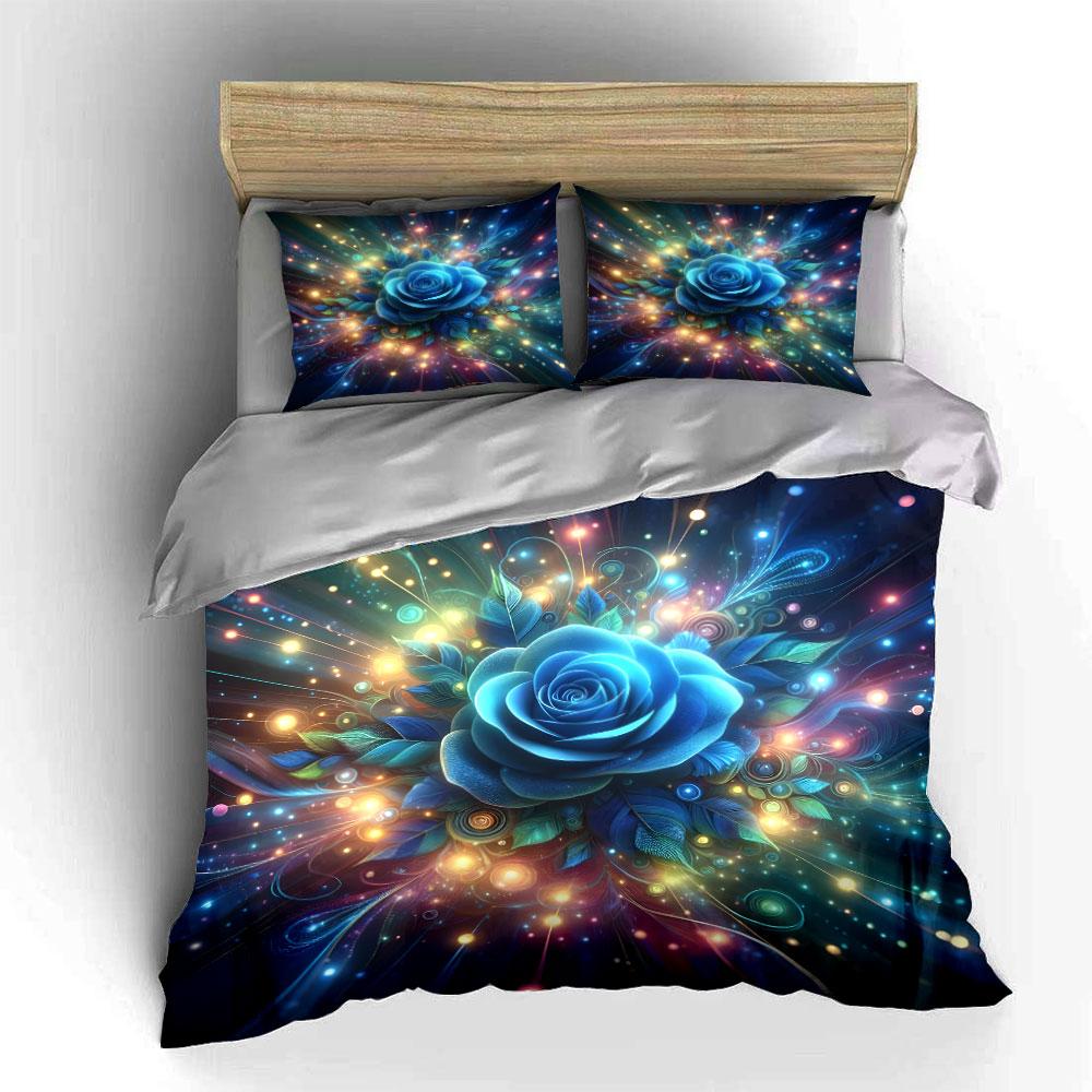 Radiant Blue Rose Art Set Perfect For Home Decor Kid'S And Adults' Bedroom Decor, Exquisite Three-Piece Bedding Set Gift