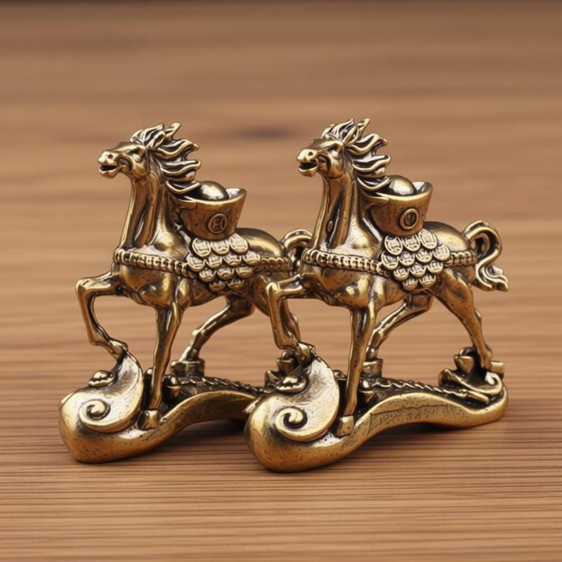 Brass Horse Step On Coins Lucky Statue Feng Shui Desk Ornament Zodiac Animal Figurines Miniatures Pure Copper Crafts Collections