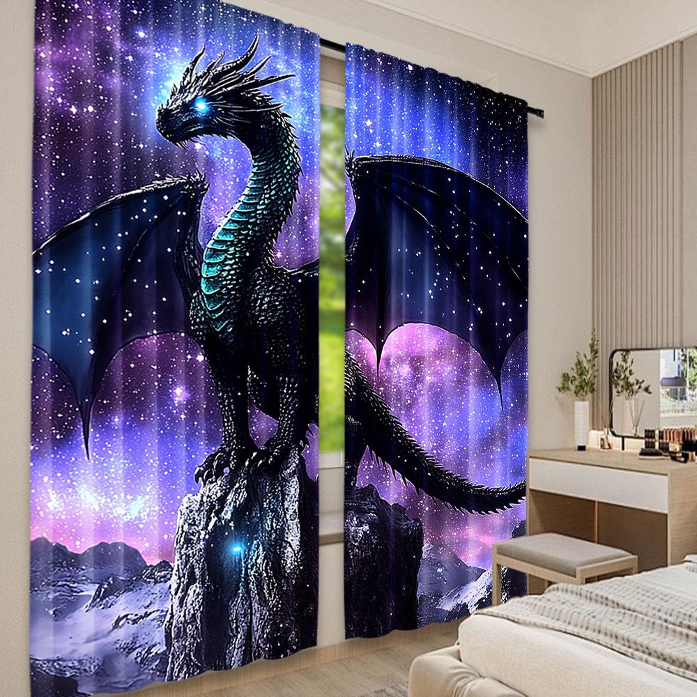 2Pcs Dragon Purple Nebula Curtains Mysterious Outer Space Suitable For Living Room Dining Room Bedroom Bathroom Office A