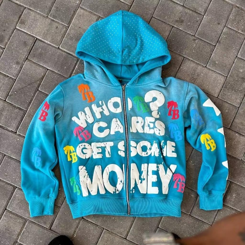 ZYLLO Y2K Trendy Letter Pattern Loose Casual Comfortable Hooded Zipper Retro Hoodie Jacket Top Unisex