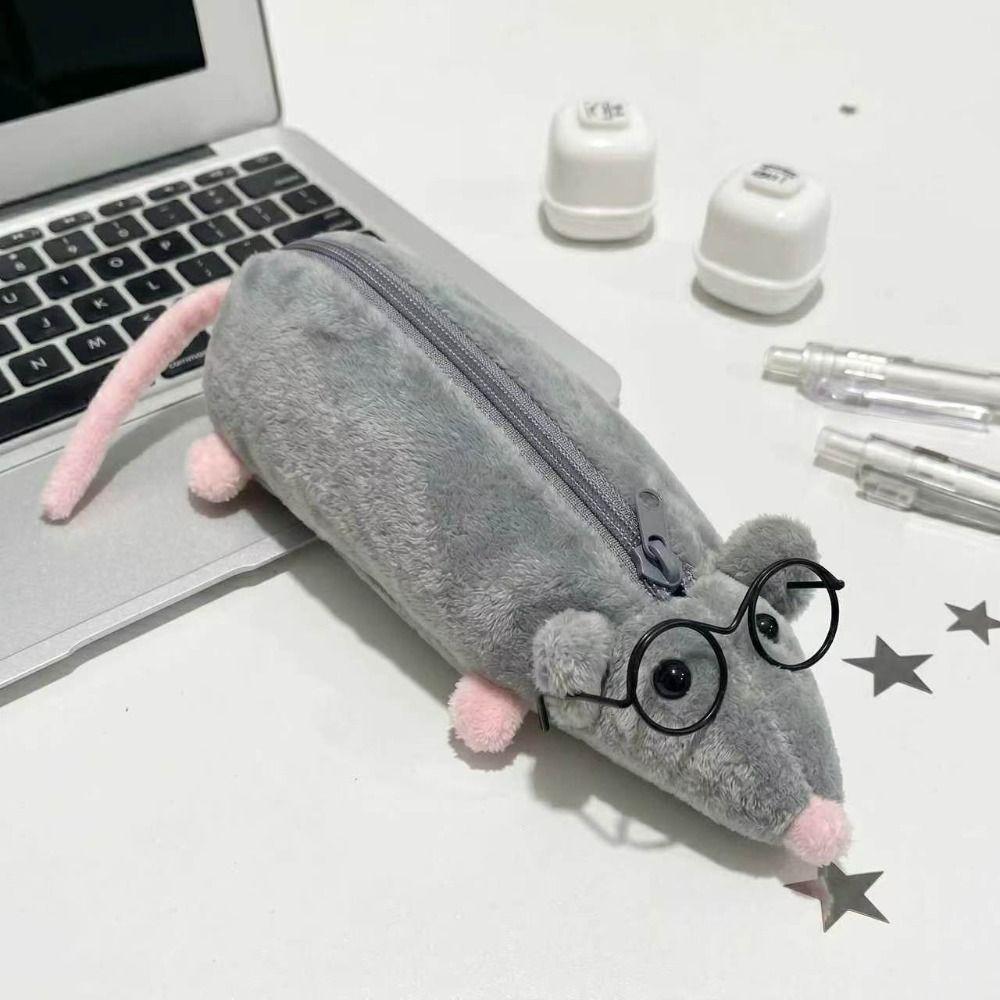 Astuccio Portapenne Peluche a Forma di Topo Grande Capacità Borsa a Fumetti di Topo Borsa per Contenere Cancelleria Contenitore per Trucco